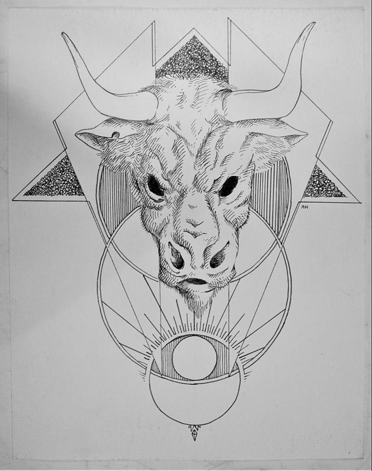 Geometric Bull Head Tattoo Design