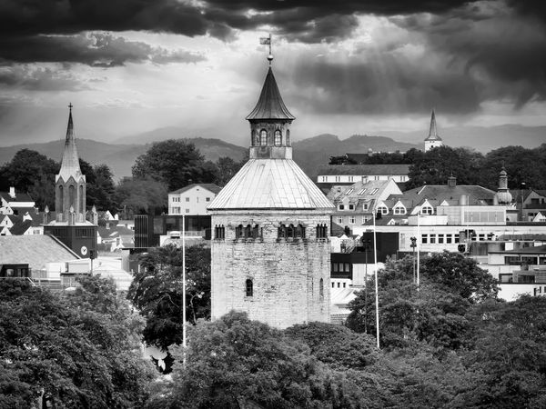 Historic Valberg Tower in Black and White