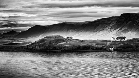 Silver & Basalt: Videy Island Below Mount Esja