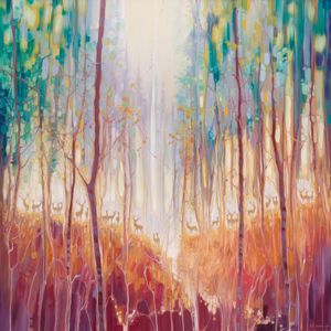 Forest Souls, autumn forest with deer abstract