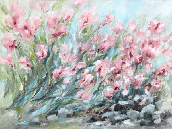 Garden Walk -Breezy Botanical Landscape Oil Painting