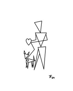 triangle people with dog, w
