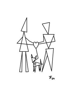 triangle people with dog, m-w