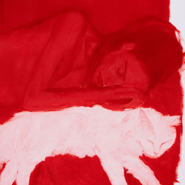Sleeping Woman with a white Cat