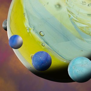 Yellow planet with 4 moons