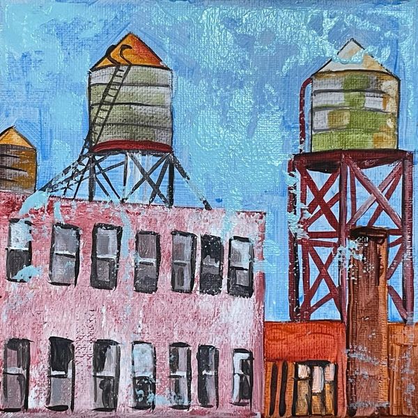 Water Towers with Pink Building